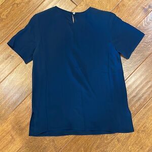 Diane Gilman 100% Silk Navy V-Neck Blouse
